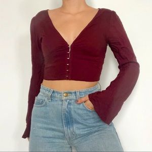 Corset, bell sleeve, burgundy top